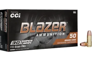 Blazer Ammunition Blazer Brass, 30 Super Carry, 115 Grain, Full Metal Jacket, 50 Round Box 5205