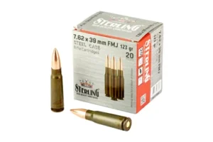 Sterling 7.62X39mm, 123 Grain, Full Metal Jacket, Steel Cased, 20 Round Box SRL8698779967284