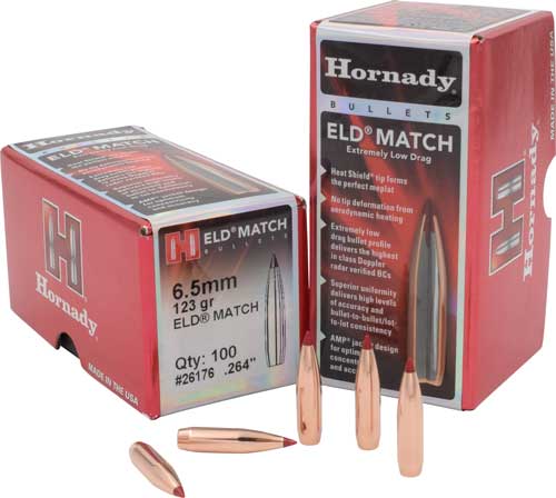 HORNADY BULLETS 6.5MM .264 - 123GR ELD-MATCH 100CT 25BX/CS