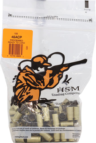HSM BRASS 45 ACP ONCE FIRED - UNPRIMED 100 PACK